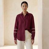 Maroon Handspun Cotton Relaxed Full Sleeve Button-Down Shirt