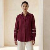 Maroon Handspun Cotton Relaxed Full Sleeve Button-Down Shirt