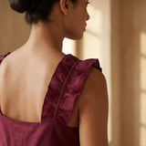 Maroon Handspun Cotton Ruffle-Strap Square Neck Peplum Top