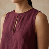 Maroon Handspun Cotton Sleeveless A-Line Short Shift Dress