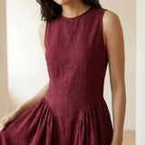 Maroon Handspun Cotton Sleeveless Paneled Maxi Dress
