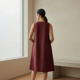 Maroon Handspun Cotton Sleeveless Paneled Swing Dress