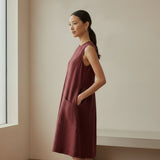 Maroon Handspun Cotton Sleeveless Paneled Swing Dress