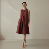 Maroon Handspun Cotton Sleeveless Paneled Swing Dress