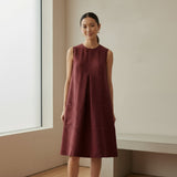 Maroon Handspun Cotton Sleeveless Paneled Swing Dress