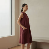 Maroon Handspun Cotton Sleeveless Paneled Swing Dress