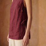 Maroon Handspun Cotton Sleeveless Side-Tie Long Top