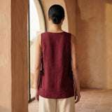 Maroon Handspun Cotton Sleeveless Side-Tie Long Top