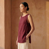 Maroon Handspun Cotton Sleeveless Side-Tie Long Top