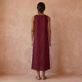 Maroon Handspun Cotton Wavy Stripe Maxi Shift Dress