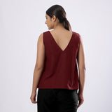 Maroon Handspun Yarn-Dyed Cotton V-Neck Top
