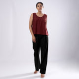 Maroon Handspun Yarn-Dyed Cotton V-Neck Top