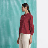 Maroon Mirror Work Handspun Cotton Blouse Top