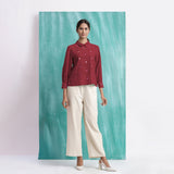 Maroon Mirror Work Handspun Cotton Blouse Top
