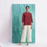 Maroon Mirror Work Handspun Cotton Mandarin Collar Top
