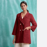 Maroon Mirror Work Handspun Cotton Welt Pocket Coat