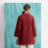 Maroon Mirror Work Handspun Cotton Welt Pocket Coat