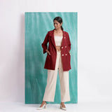 Maroon Mirror Work Handspun Cotton Welt Pocket Coat