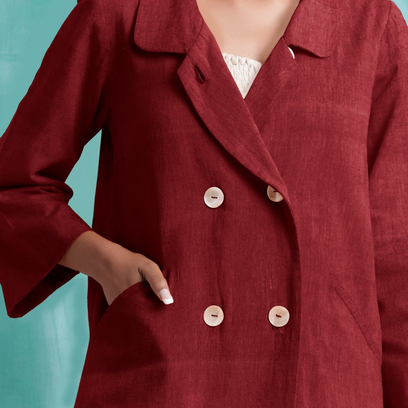 Maroon Mirror Work Handspun Cotton Welt Pocket Coat