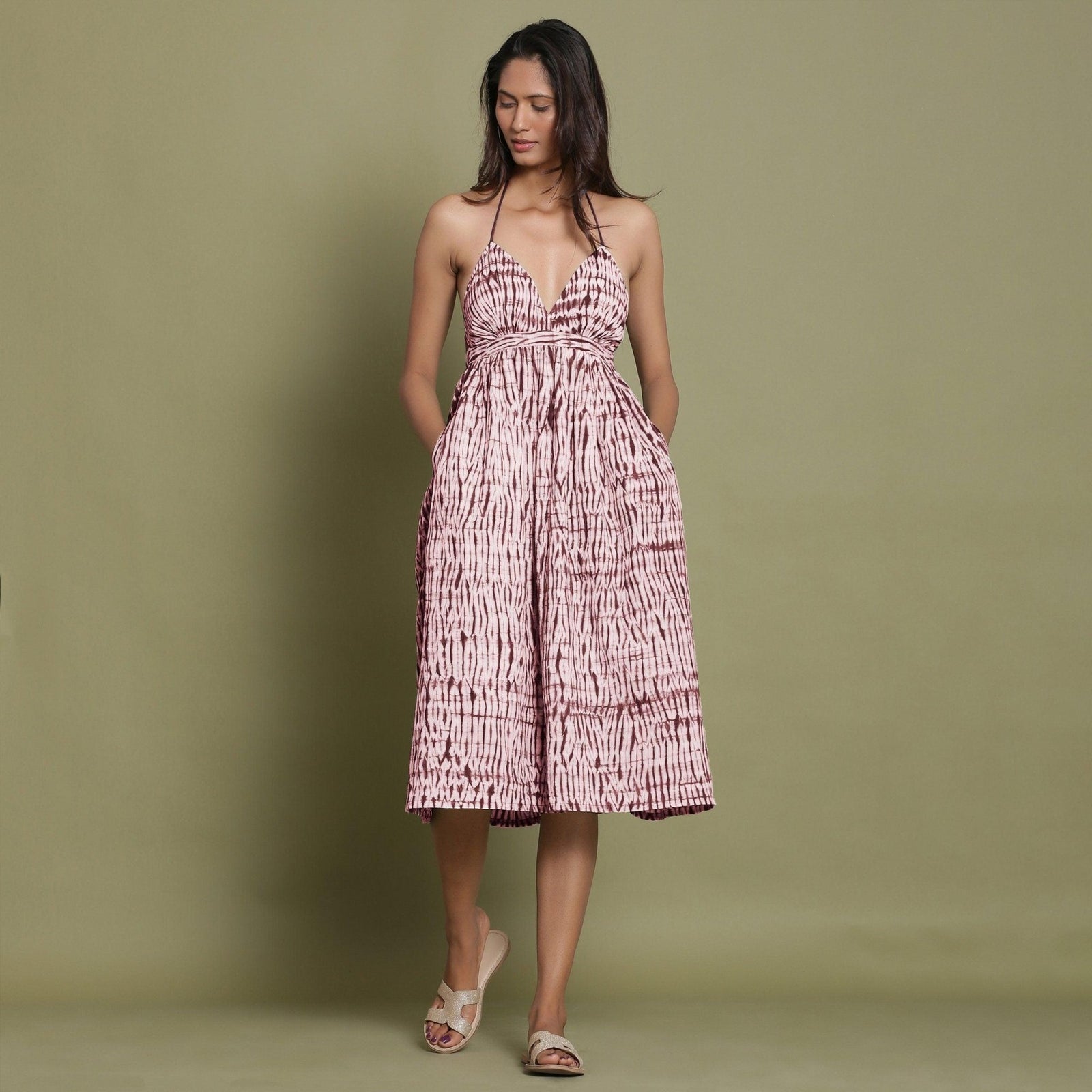 midi women's cotton tie dye dresses Women's Demios Dress in Black Shibori Wash by YFB