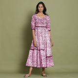 Maroon Tie-Dye Cotton Sweetheart Neck Asymmetrical Maxi Dress