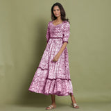 Maroon Tie-Dye Cotton Sweetheart Neck Asymmetrical Maxi Dress