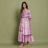 Maroon Tie-Dye Cotton Sweetheart Neck Asymmetrical Maxi Dress