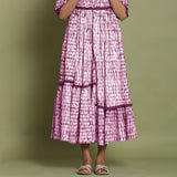 Maroon Tie-Dye Cotton Sweetheart Neck Asymmetrical Maxi Dress