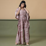 Front View of a Model wearing Shibori V-Neck Kaftan Jumpsuit