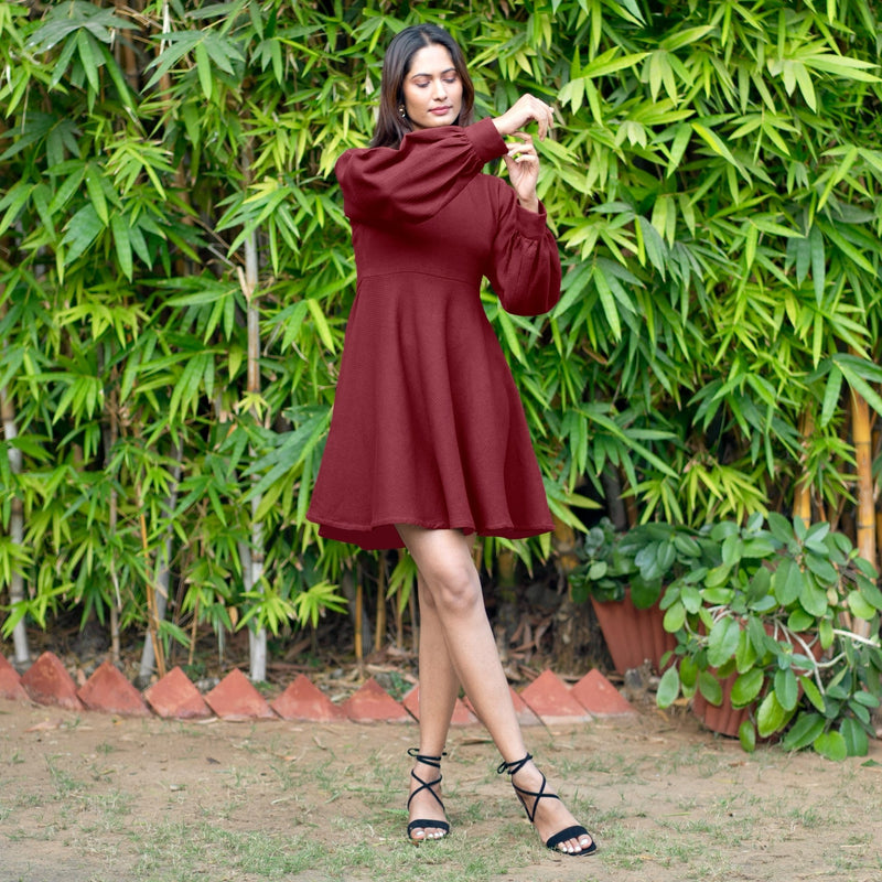 Buy Maroon Warm Cotton Waffle Fit and Flare Short Dress Online at SeamsFriendly Buy Maroon Warm Cotton Waffle Fit and Flare Short Dress Online at SeamsFriendly