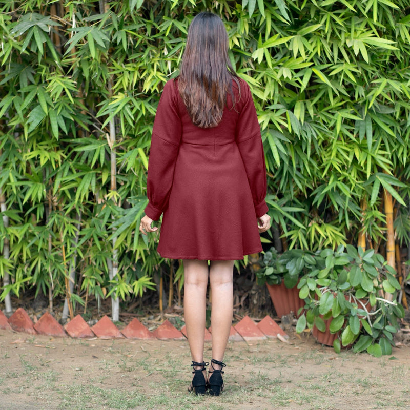 Maroon Warm Cotton Waffle Fit and Flare Short Dress 32" / Tall (5'7" and above) Maroon Warm Cotton Waffle Fit and Flare Short Dress 32" / Tall (5'7" and above)