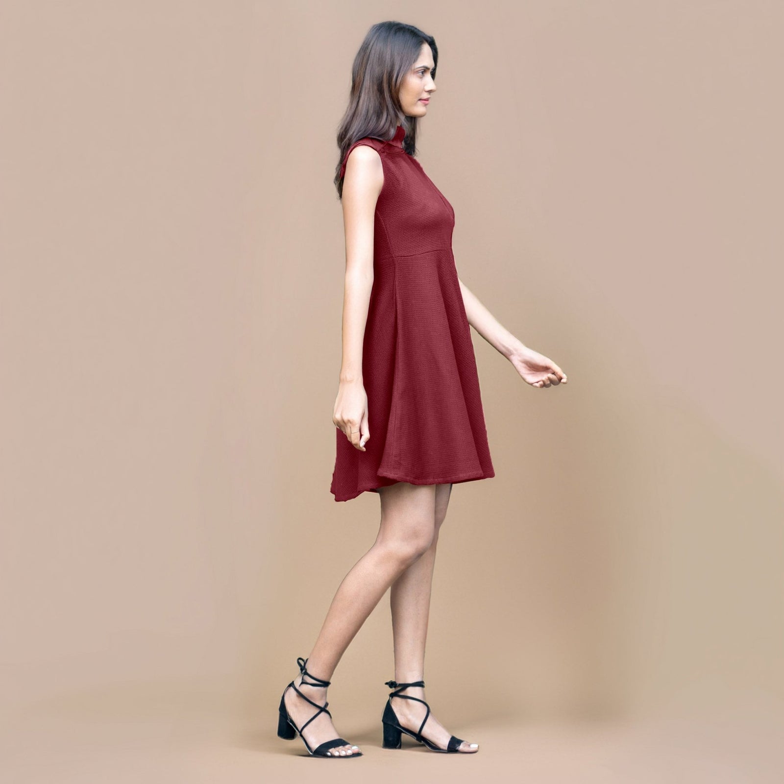 Maroon Warm Cotton Waffle Fit and Flare Short Sleeveless Dress 48" / Custom Height (Free) Maroon Warm Cotton Waffle Fit and Flare Short Sleeveless Dress 48" / Custom Height (Free)