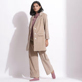 Left View of a Model wearing Taupe Beige Cotton Corduroy Long Coat