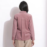 Back View of a Model wearing Mauve Corduroy Button-Down Pocket Shirt