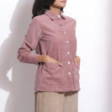 Front Detail of a Model wearing Mauve Corduroy Button-Down Pocket Shirt