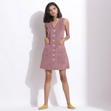 Front View of a Model wearing Cotton Corduroy Mauve Button-Down Dress