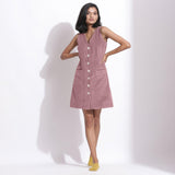 Front View of a Model wearing Cotton Corduroy Mauve Button-Down Dress