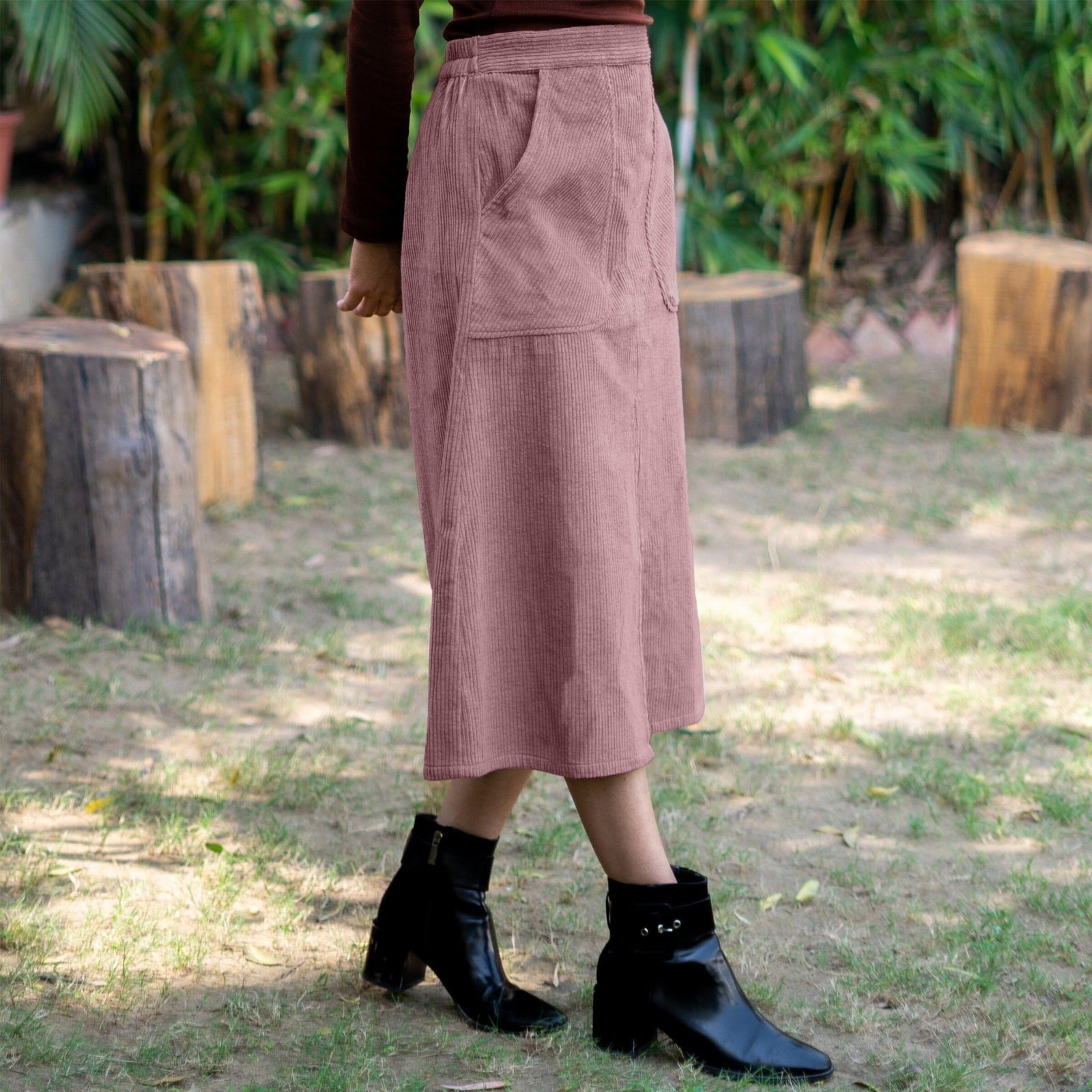 【INCHANT ME】Corduroy H Line High Waist Skirt Buy Ice Blue Warm Cotton Corduroy High Rise A Line Midi Slit