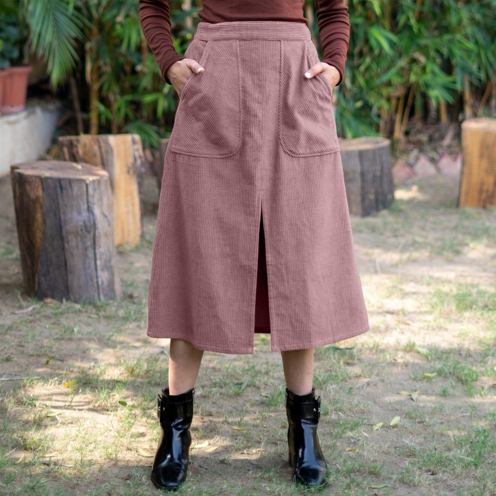 Buy Mauve Warm Cotton Corduroy High-Rise A-Line Midi Slit