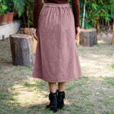 Mauve Warm Cotton Corduroy High-Rise A-Line Midi Slit Skirt