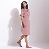 Right View of a Model wearing Cotton Corduroy Mauve Coat Dress