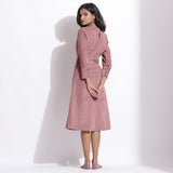 Back View of a Model wearing Cotton Corduroy Mauve Surplice Dress