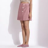 Left View of a Model wearing Mauve Cotton Corduroy Short Skirt