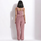 Back View of a Model wearing Mauve Corduroy Wide-Legged Trouser Pants