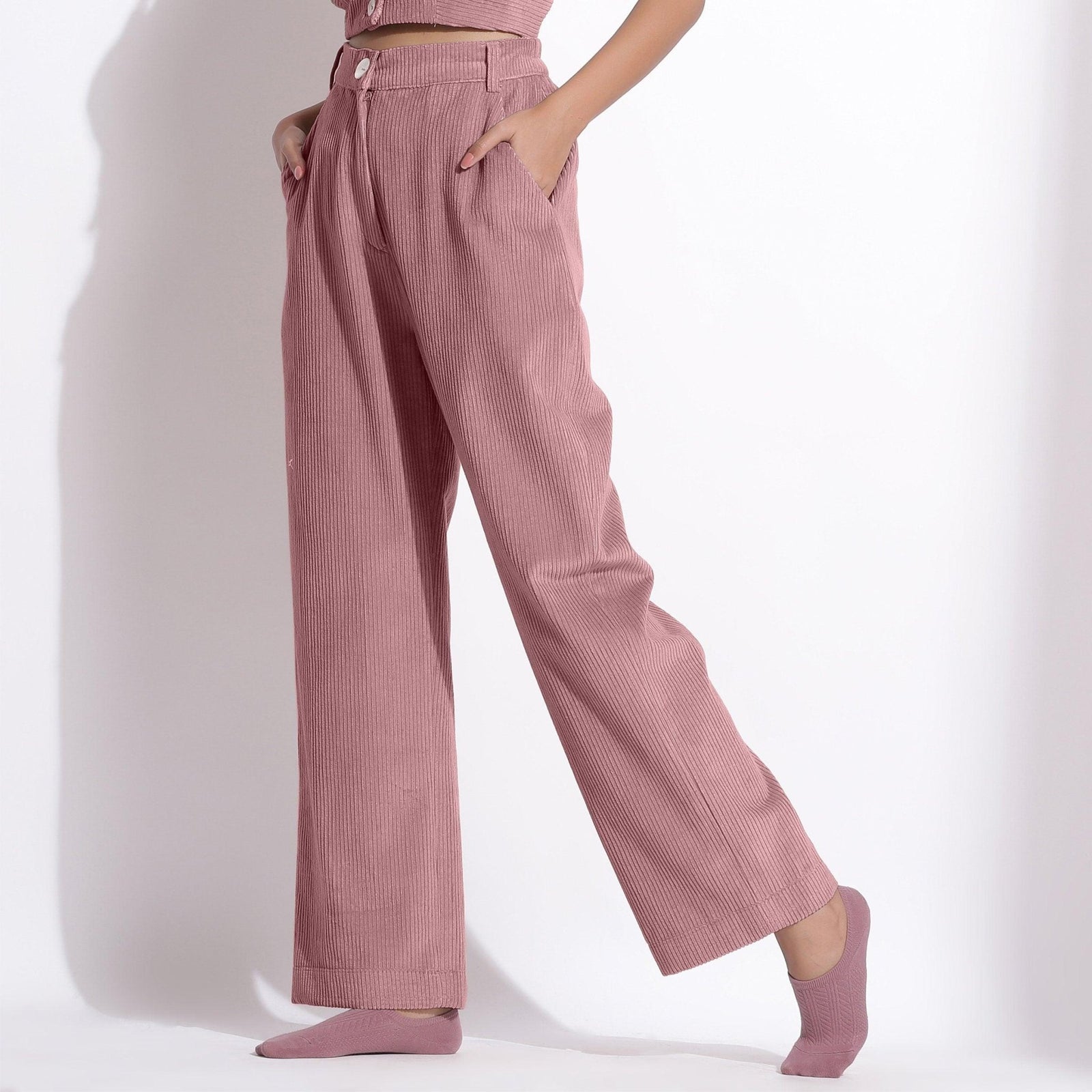 Buy Mauve Warm Cotton Corduroy Wide Legged Pant Online at