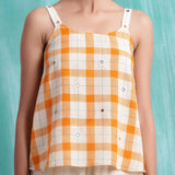 Melon Orange Mirror Work 100% Cotton Strap Sleeve Tank Top