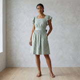 Mint Green Checks Handspun Cotton Open-Back Fit and Flare Knee Length Dress