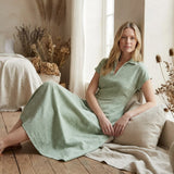 Mint Green Checks Handspun Cotton Paneled A-Line Midi Dress