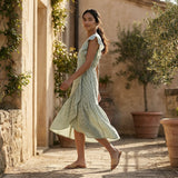 Mint Green Checks Handspun Cotton Ruffle Midi Wrap Dress
