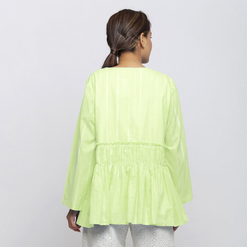 Back View of a Model wearing Mint Green Tie Dyed Anti-Fit Outerwear